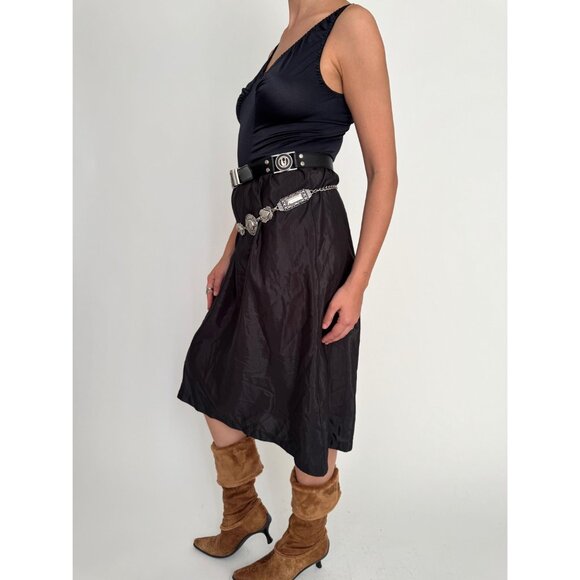 70s vintage black Olga stretch nylon witchy classic minimalist midi slip dress - Picture 4 of 9